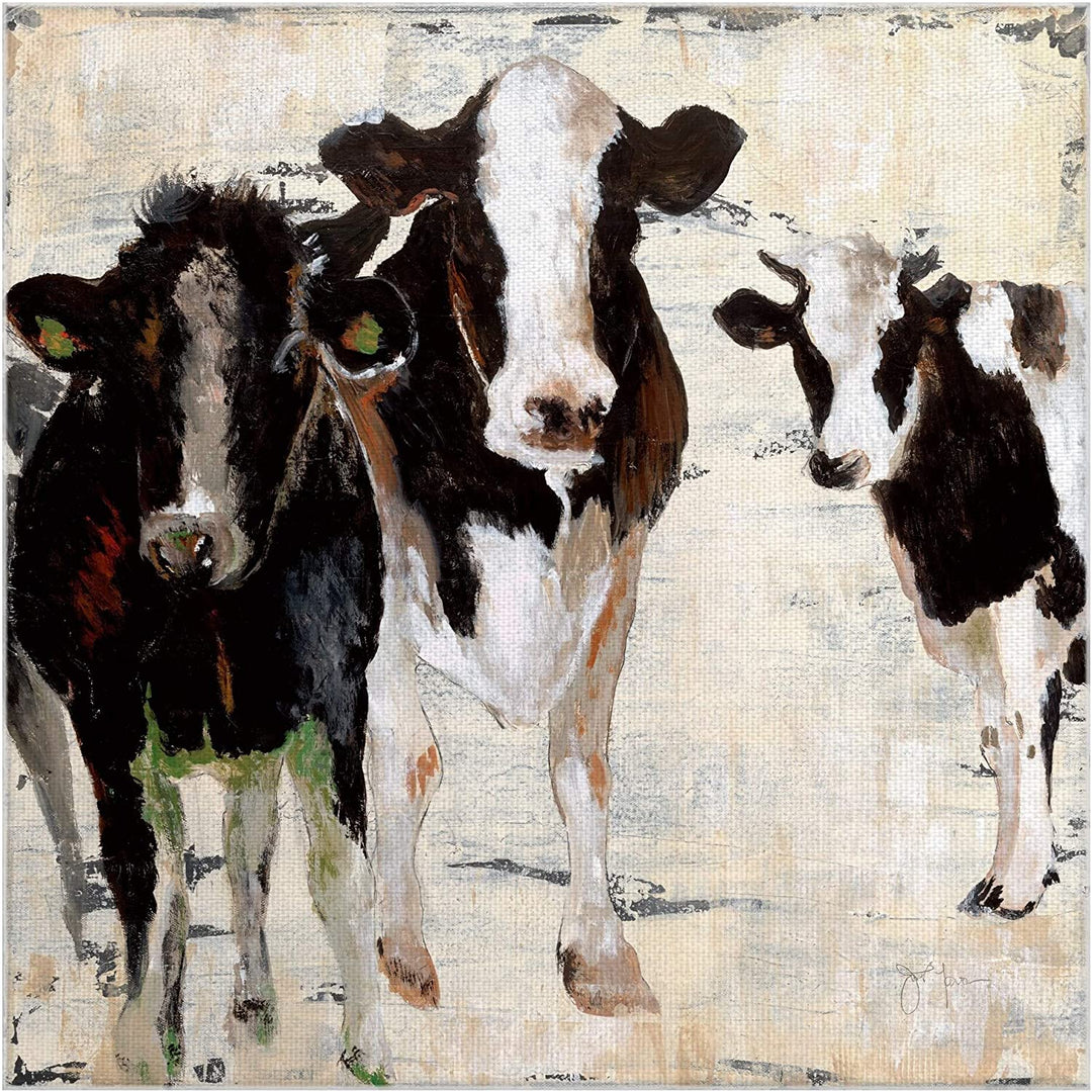Cows Hangin' Out Wrapped Canvas Painting Art 16x16 Farmhouse