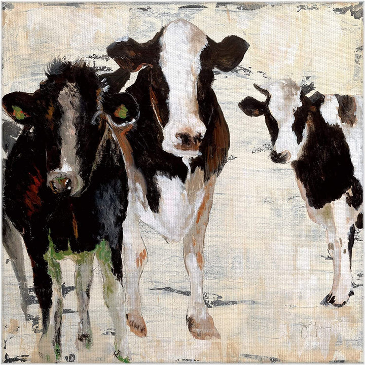 Cows Hangin' Out Wrapped Canvas Painting Art 16x16 Farmhouse