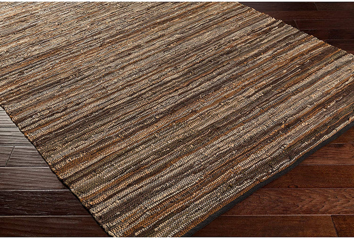 MISC Hand Woven Area Rug 2' X 3' Brown Grey Abstract Nature Stripe Casual Traditional Rectangle Cotton Leather Natural Fiber Latex Free Handmade