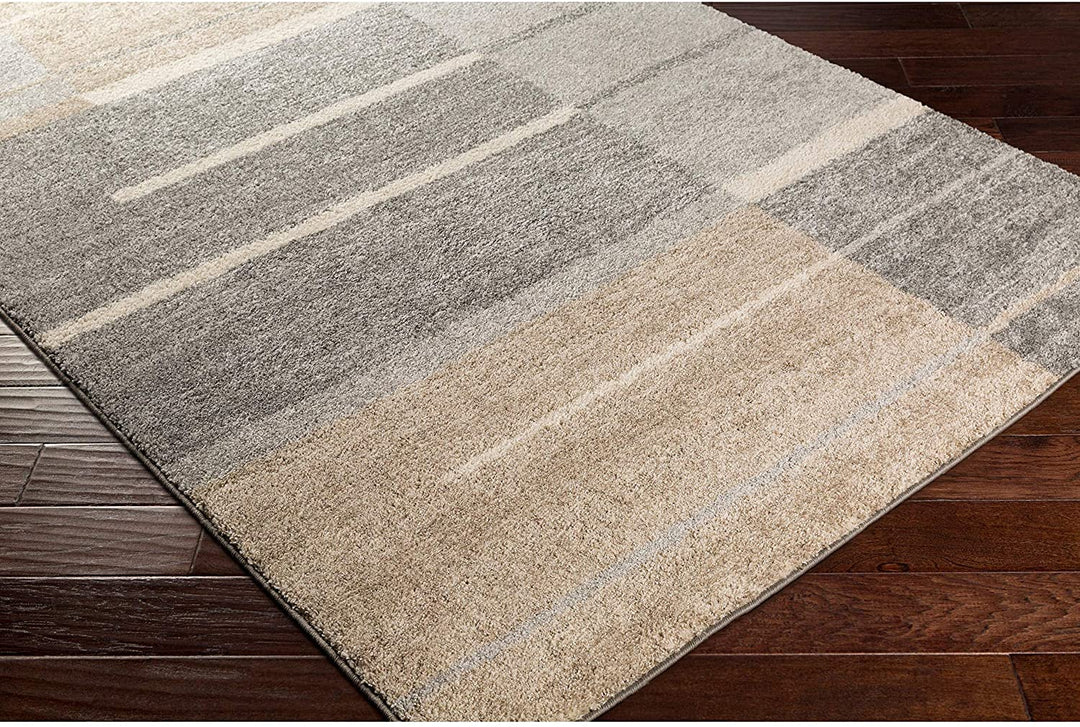MISC Geometric Beige/Grey Area Rug 5' X 7'6" Brown Casual Rustic Rectangle Polypropylene Synthetic Contains Latex Pet Friendly Stain Resistant