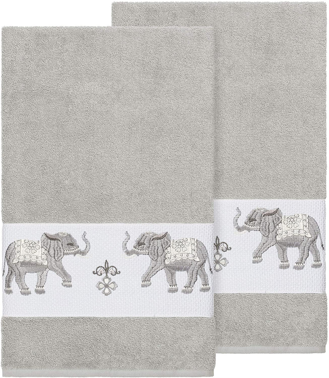 Turkish Cotton Elephants Embroidered Light Grey 2 Piece Bath