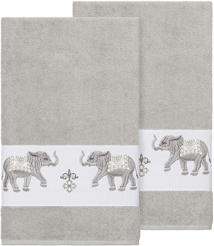 Turkish Cotton Elephants Embroidered Light Grey 2 Piece Bath
