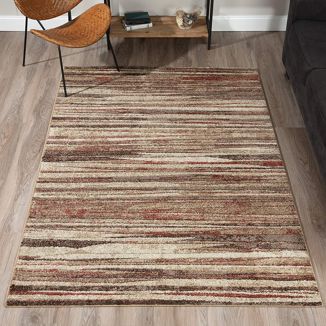 Abstract Striped Spice/Beige Area Rug ()