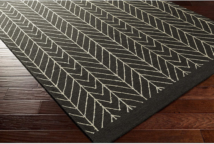 Hand Woven Somerton Indoor Area Rug 5' X 7'6" Black Ivory Chevron Geometric Modern Contemporary Rectangle Synthetic Viscose Wool Latex Free Handmade