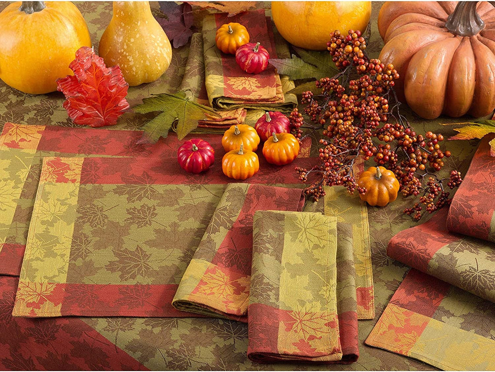 Fall Foliage Design Jacquard Cotton Placemat Set Color Farmhouse Oblong - Diamond Home USA