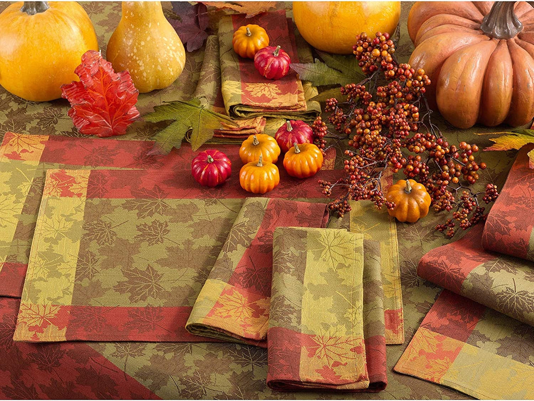 Fall Foliage Design Jacquard Cotton Placemat Set Color Farmhouse Oblong - Diamond Home USA