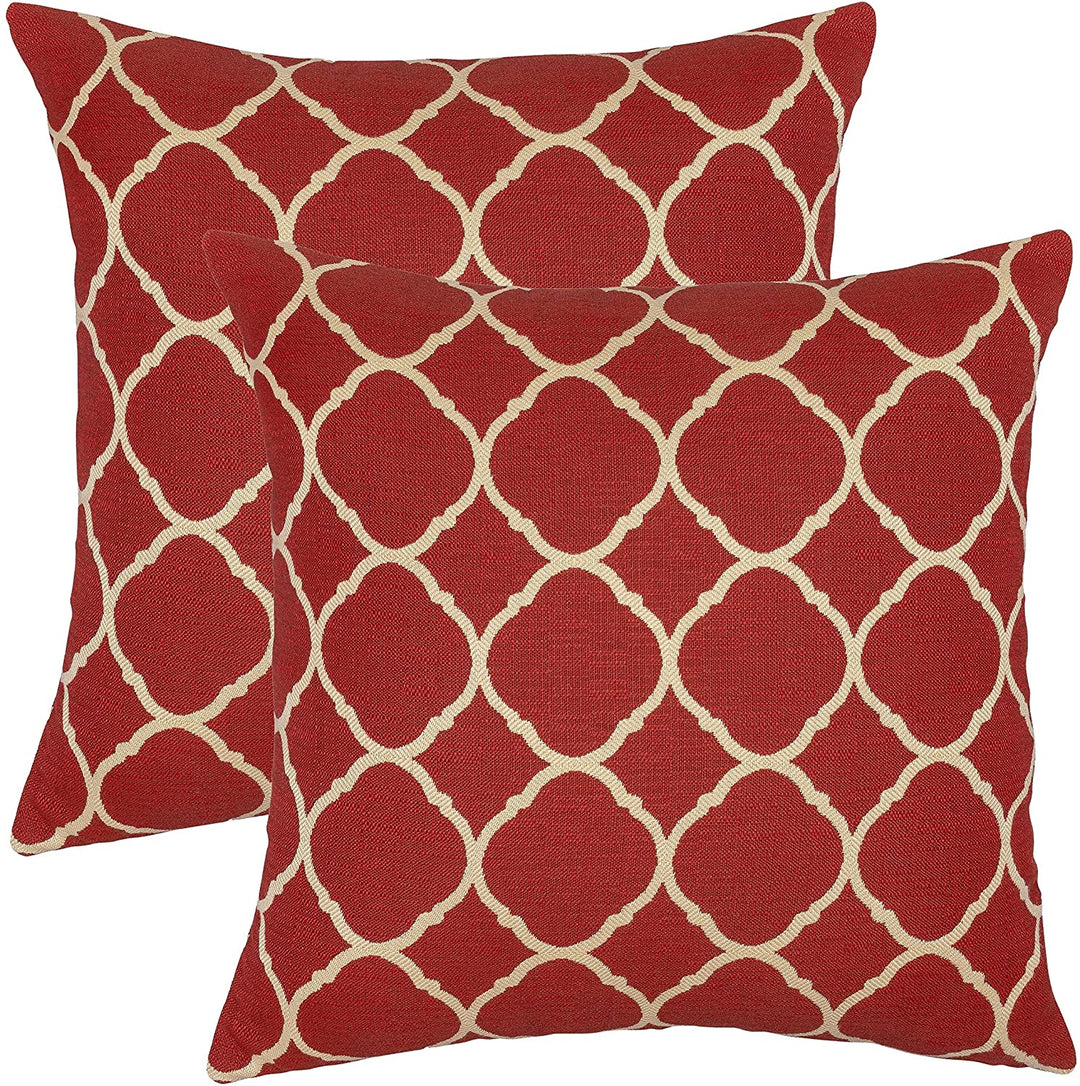 18 inch Pillow (Set 2) Red Tan Geometric Modern Contemporary