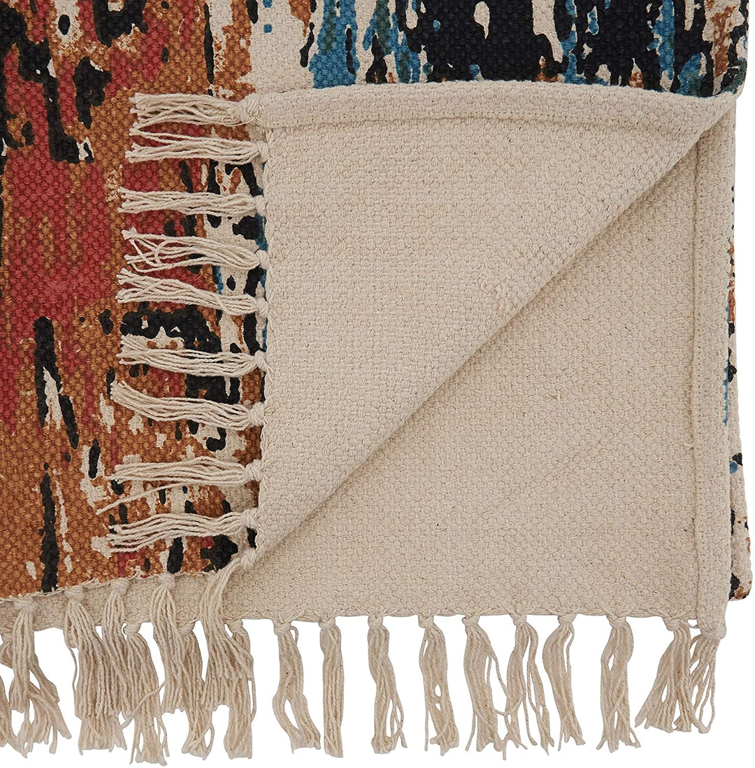 Rug Runner Distressed Design Orange Cotton - Diamond Home USA