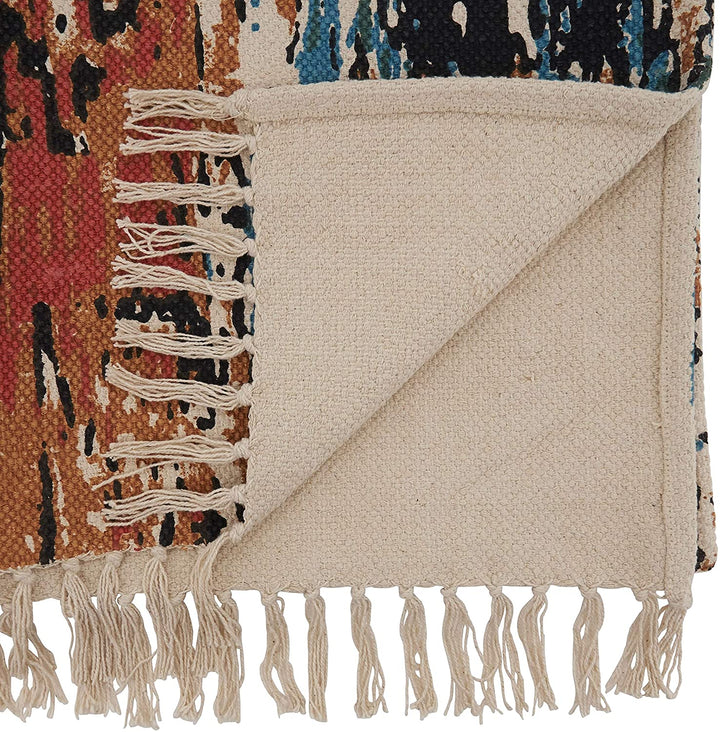 Rug Runner Distressed Design Orange Cotton - Diamond Home USA