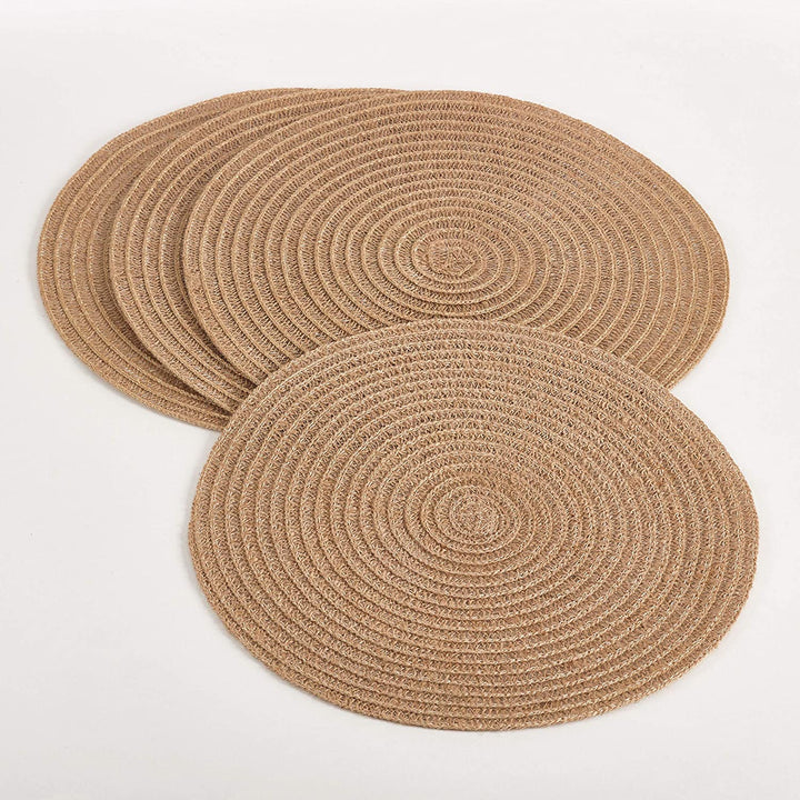 Set 4 Jute Placemats Round Circular Texture Home Decor