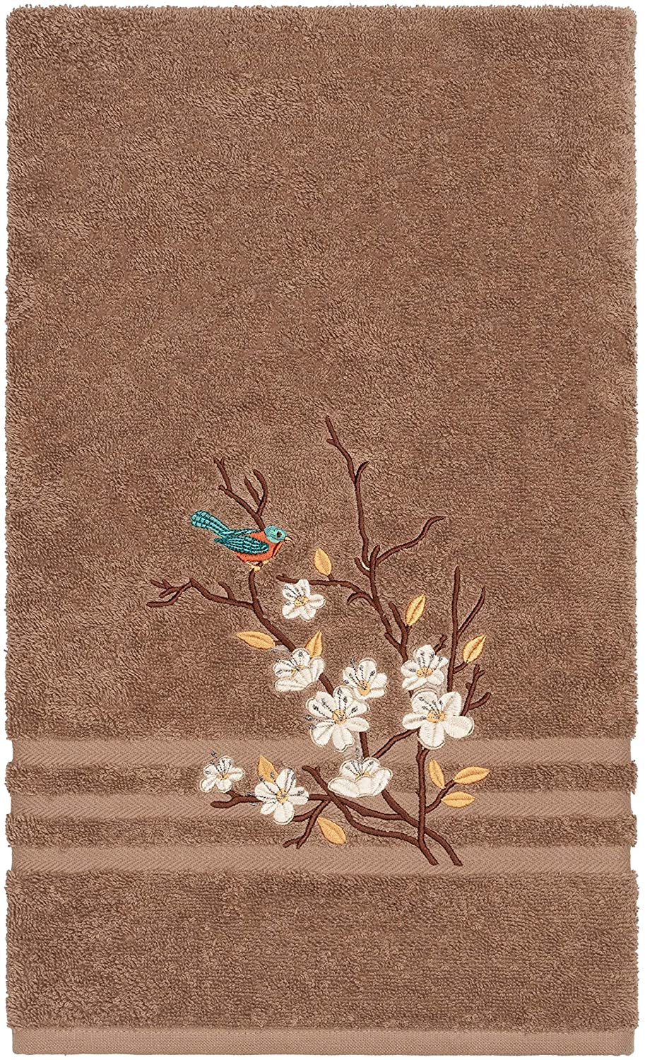 Turkish Cotton Blue Bird Embroidered Latte Brown 4 Piece Towel Set Cloth - Diamond Home USA