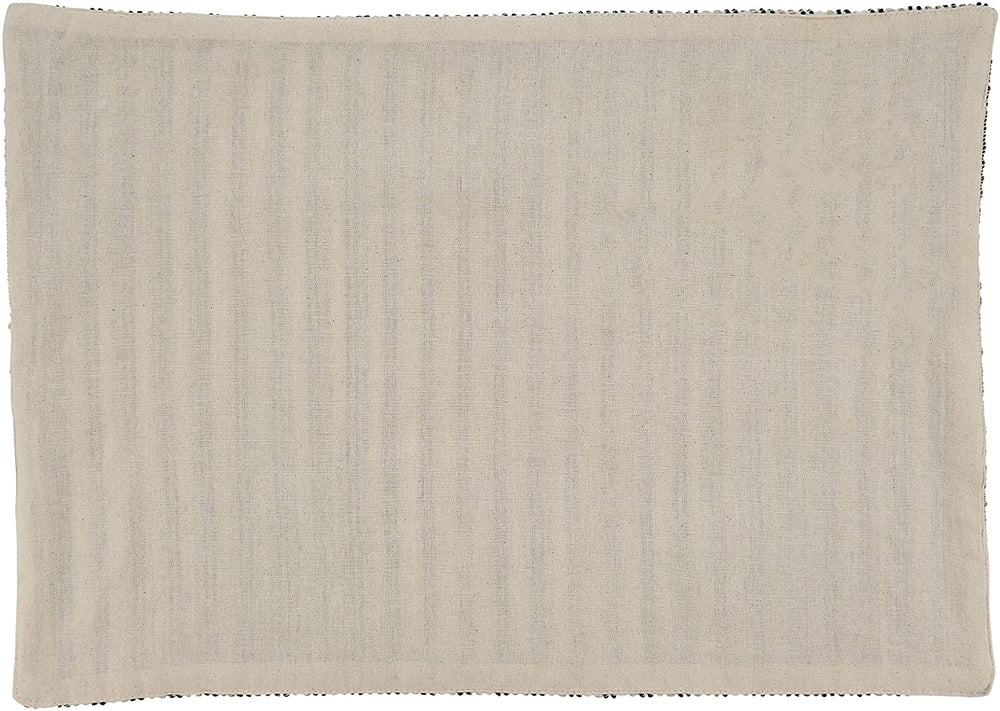 Table Placemats Corded Line Design (Set 4) Black White Oblong Cotton Blend - Diamond Home USA