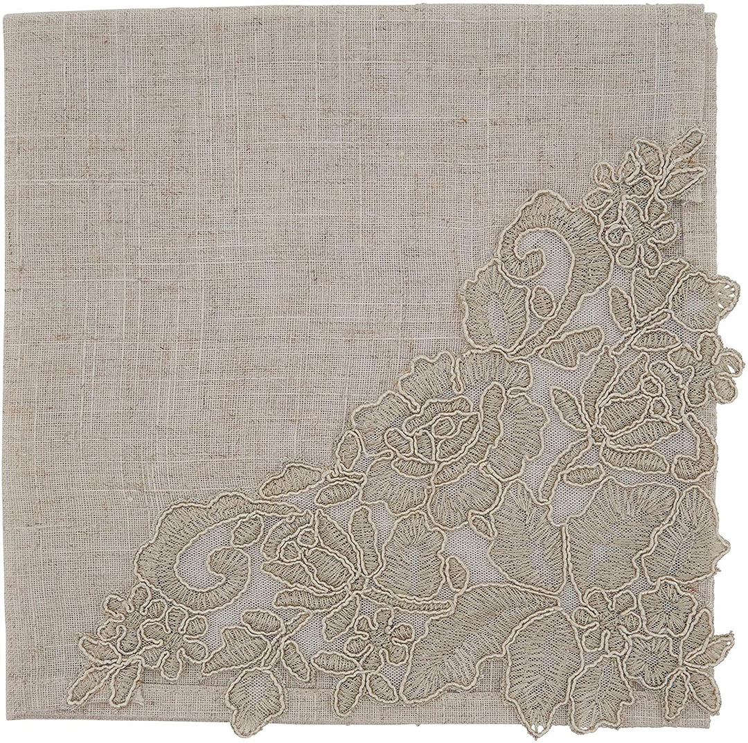 MISC Table Napkin Placemat Set Lace Embroidered Design (1 Placemat Napkin) Tan Oblong Square Polyester