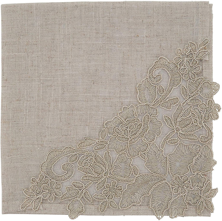 MISC Table Napkin Placemat Set Lace Embroidered Design (1 Placemat Napkin) Tan Oblong Square Polyester