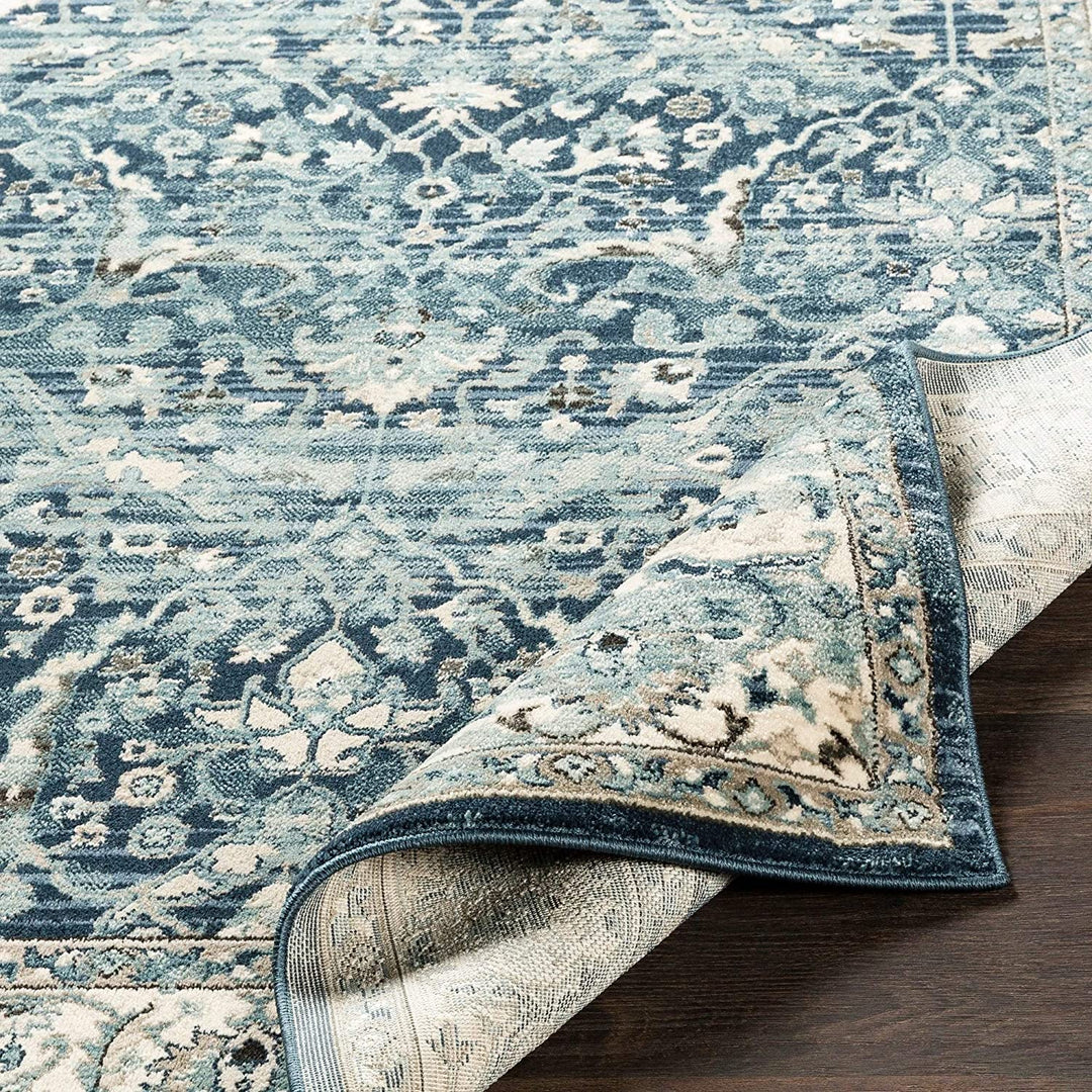 Navy Teal Updated Traditional Area Rug 2'6" X 7'10" Runner Blue Oriental Rectangle Polypropylene Latex Free