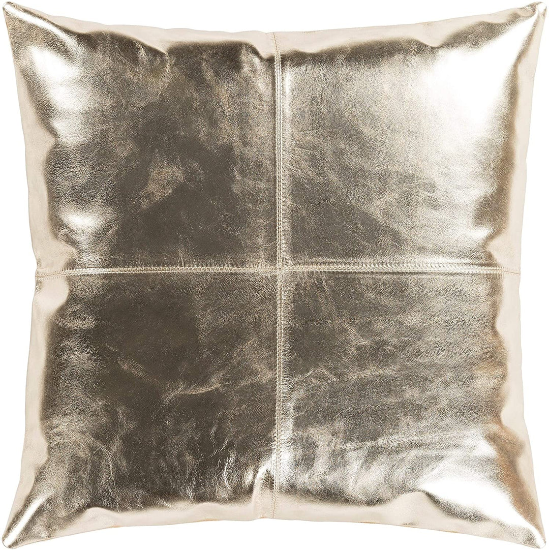 Champagne Leather Poly Fill Throw Pillow (18" X 18") Gold