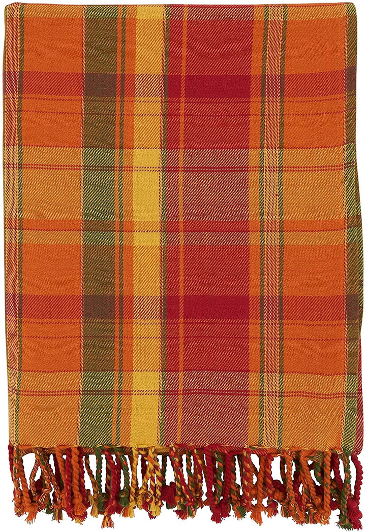 Throw Blanket Harvest Plaid Design Brown Traditional Cotton - Diamond Home USA