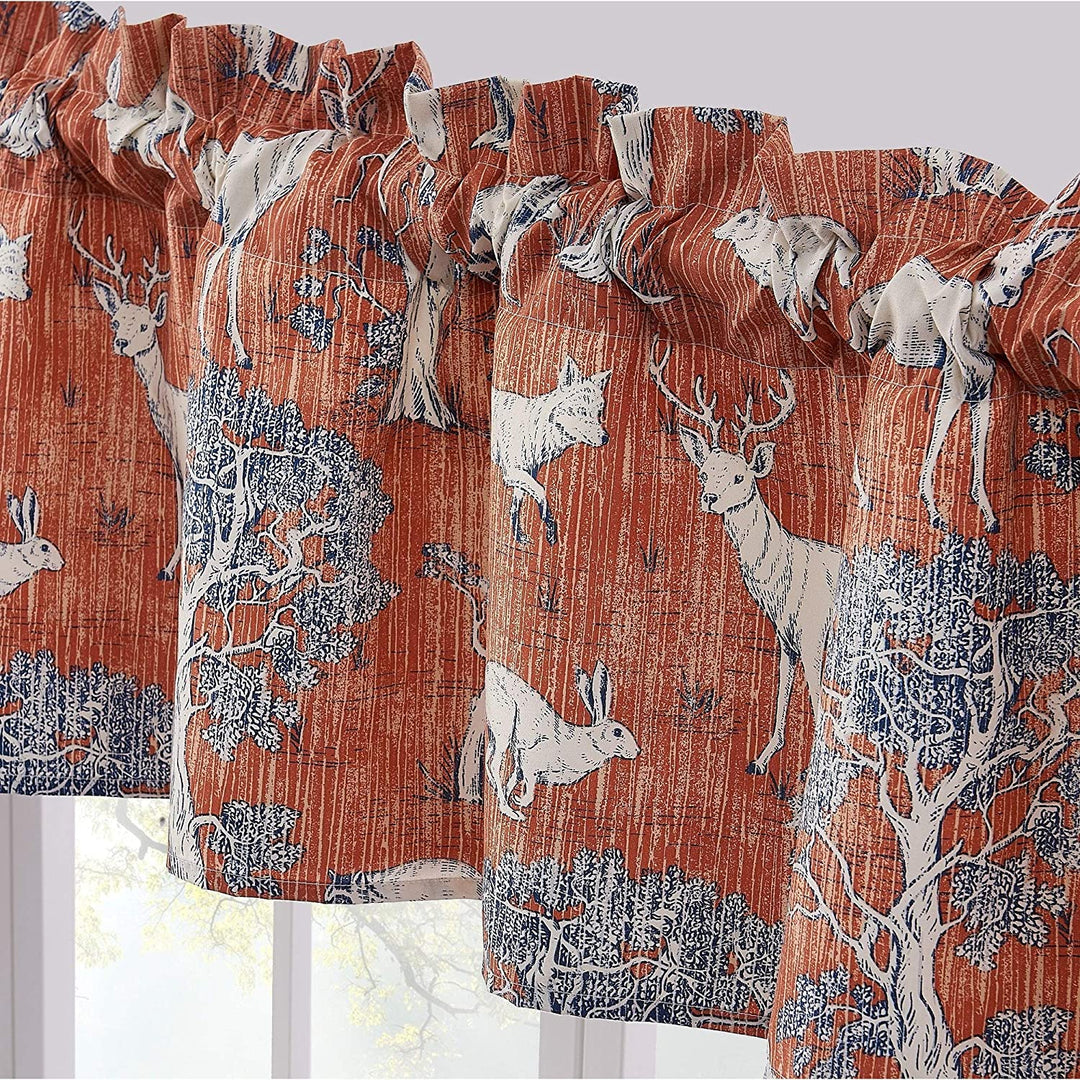 Window Valance Blue Orange Wildlife Lake House Mid Century Modern Rustic Polyester Lined - Diamond Home USA