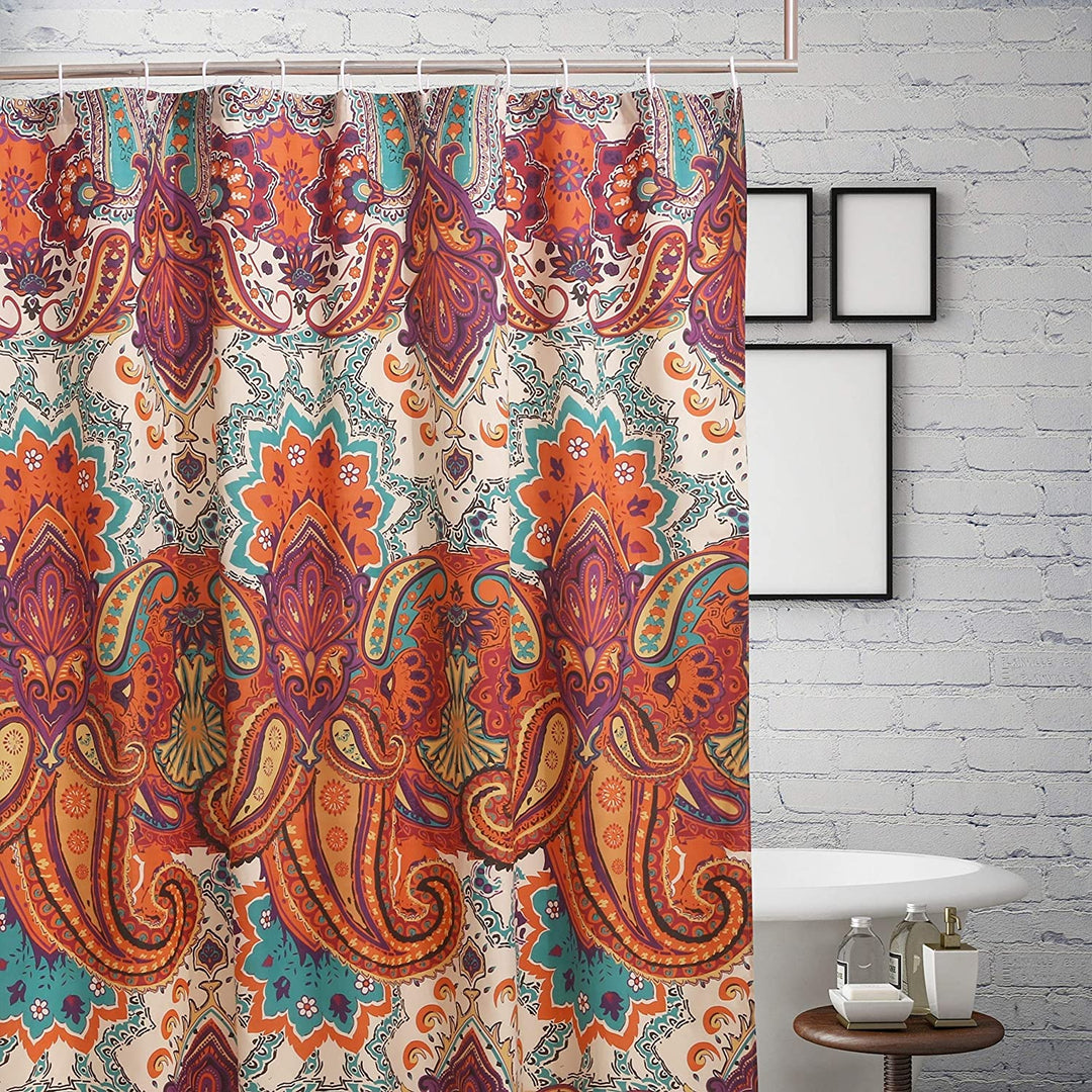Spice Shower Curtain Orange Paisley Bohemian Eclectic Polyester