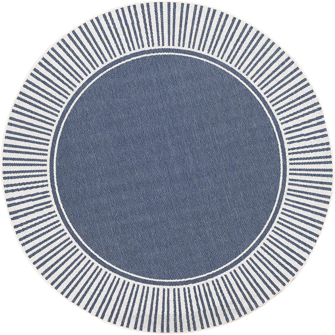 Border Indoor/Outdoor Area Rug 5'3" Round Blue White