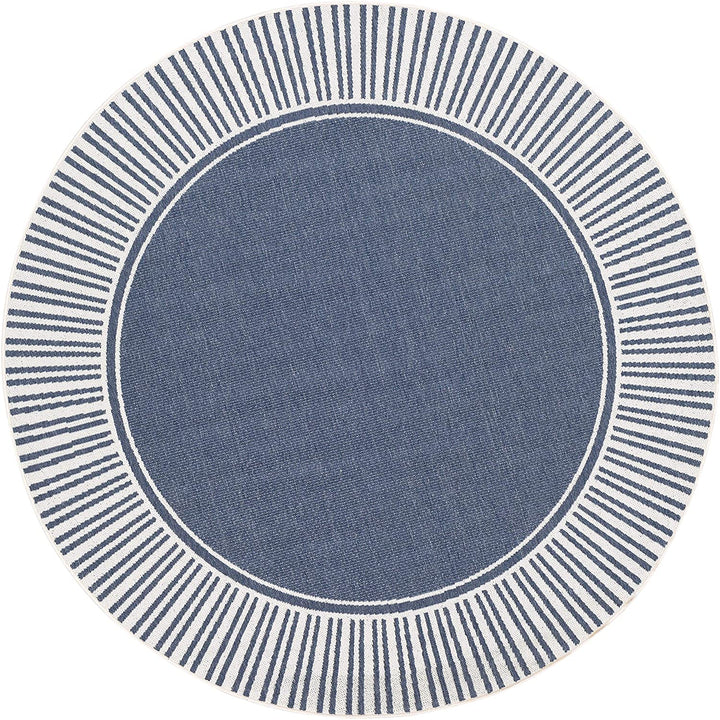 Border Indoor/Outdoor Area Rug 5'3" Round Blue White