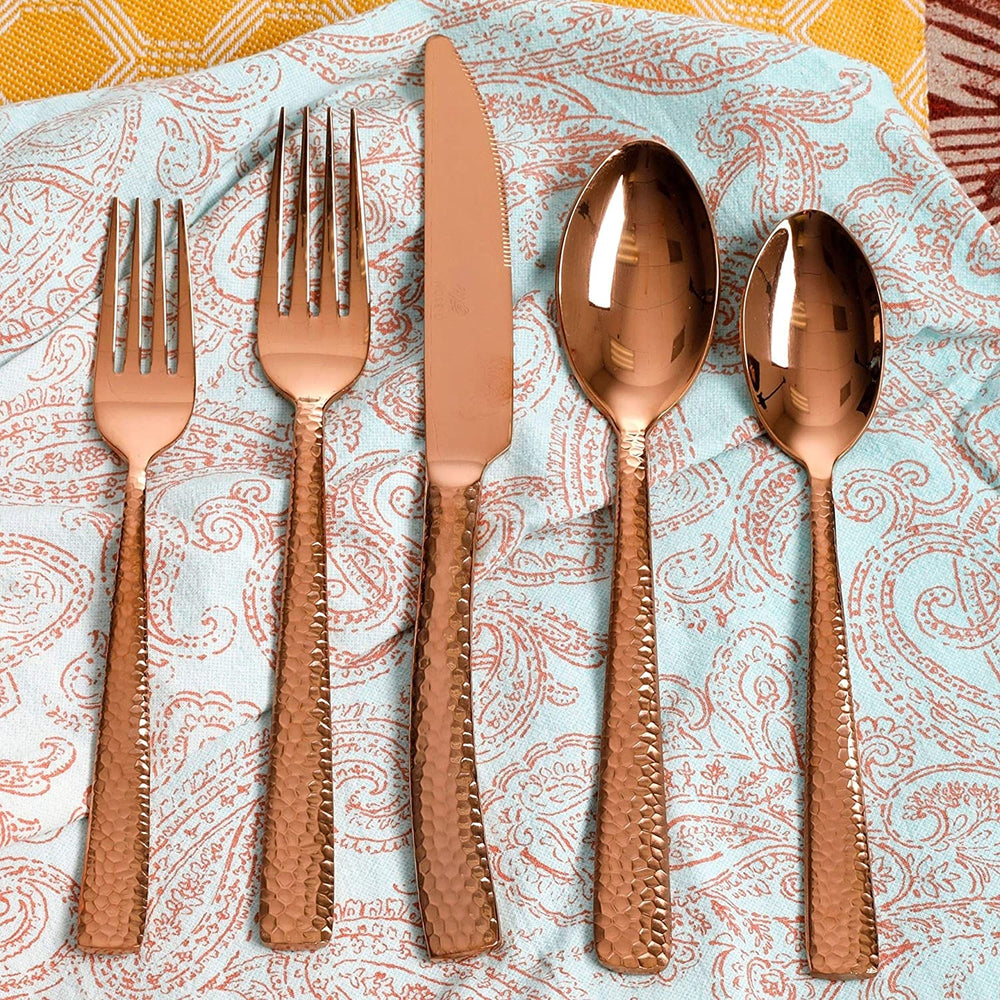 20 Piece Flatware Set Rose Gold Traditional Stainless Steel - Diamond Home USA