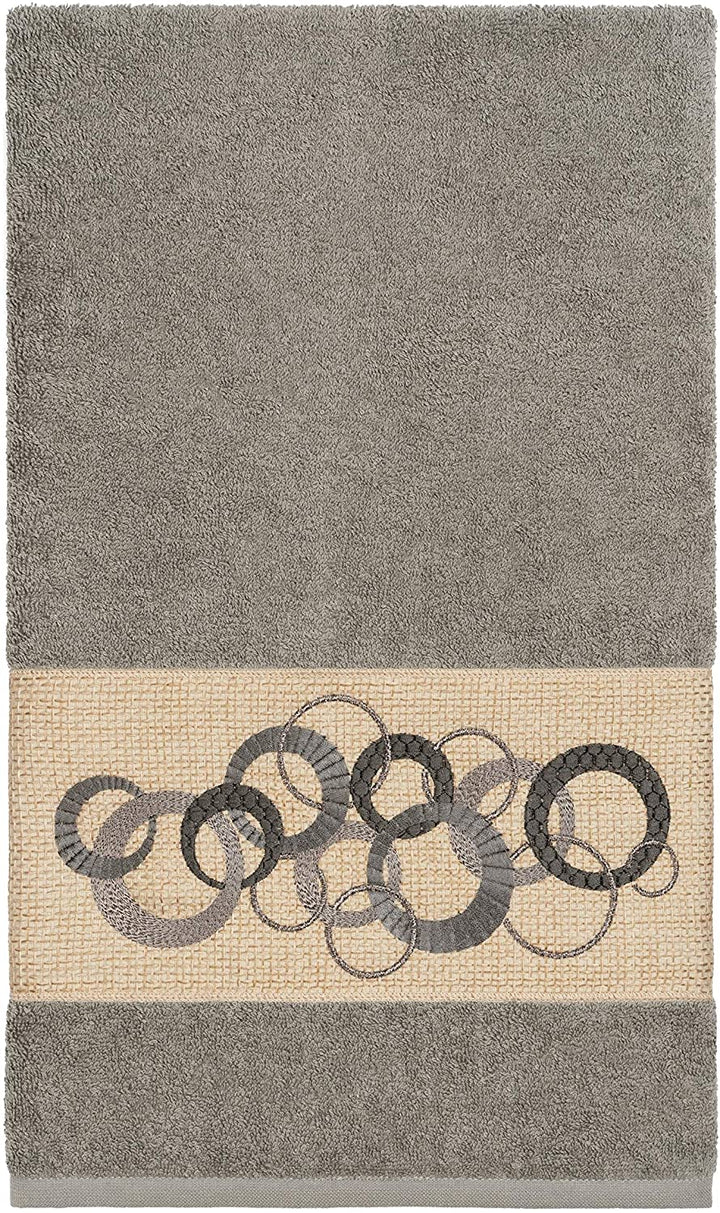 Turkish Cotton Circles Embroidered Dark Grey 3 Piece Towel Set Cloth - Diamond Home USA