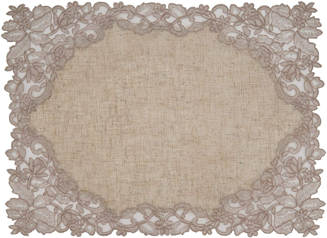 MISC Table Napkin Placemat Set Lace Embroidered Design (1 Placemat Napkin) Tan Oblong Square Polyester
