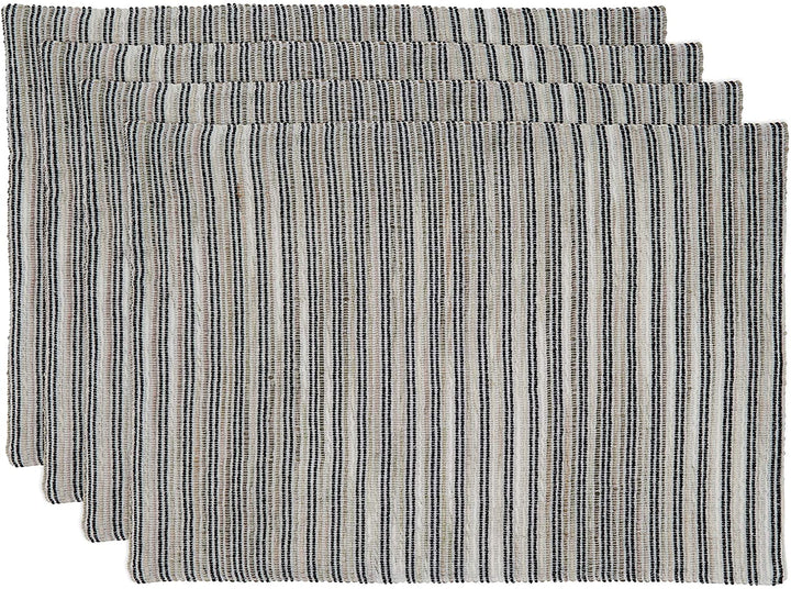 Table Placemats Corded Line Design (Set 4) Black White Oblong Cotton Blend - Diamond Home USA