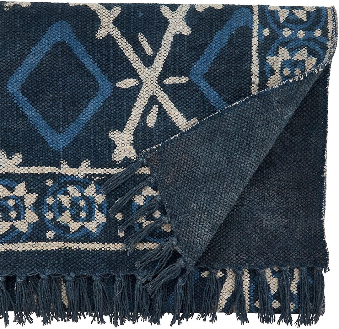 MISC Cotton Rug Runner Distressed Design Blue