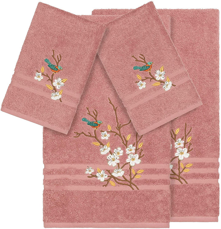 Turkish Cotton Blue Bird Embroidered Tea Rose 4 Piece