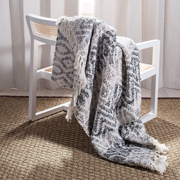 MISC Throw 60" X 72" Grey White Chevron Bohemian Eclectic Casual Cotton
