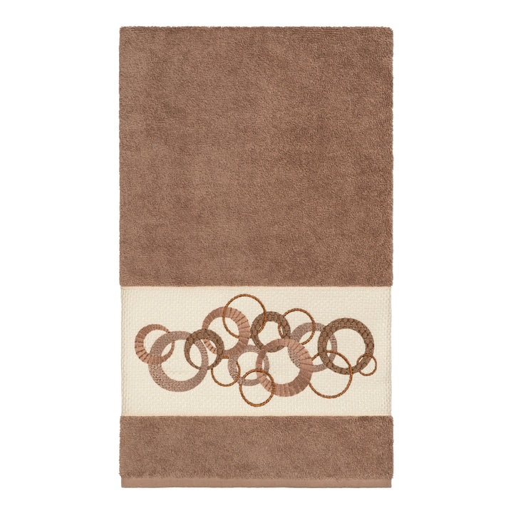 Turkish Cotton Circles Embroidered Latte Brown 8-piece Towel Set Terry Cloth