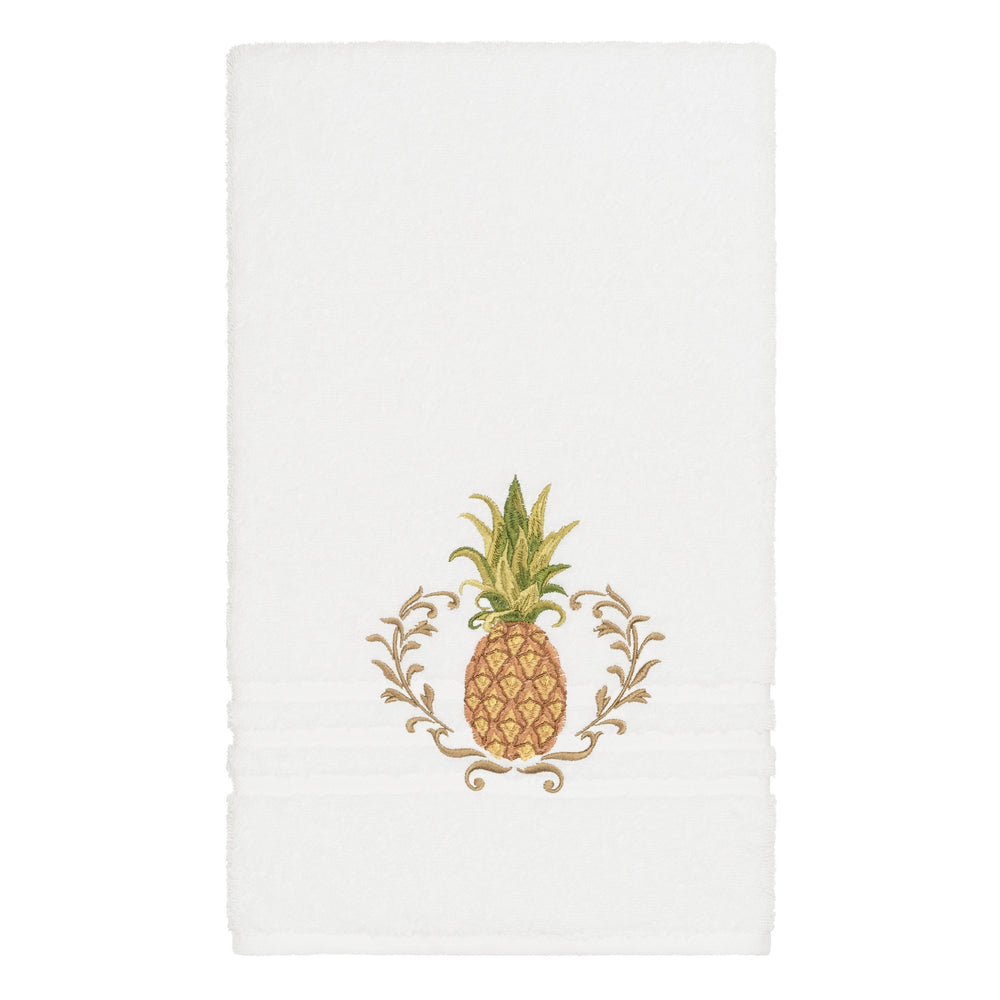 Authentic Hotel and Spa Turkish Cotton Pineapple Embroidered White 4-piece Towel Set Terry Cloth