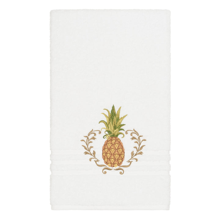Authentic Hotel and Spa Turkish Cotton Pineapple Embroidered White 4-piece Towel Set Terry Cloth