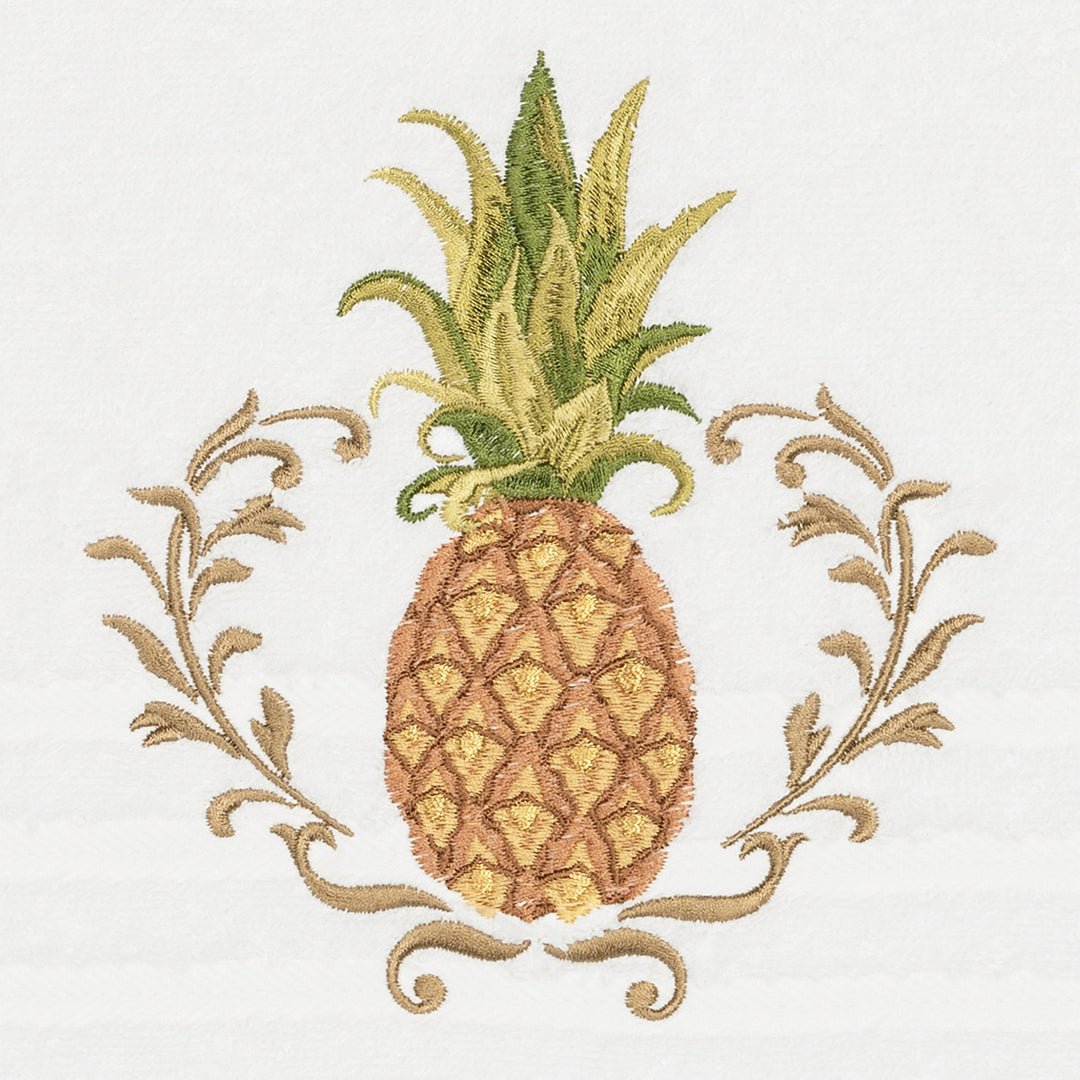 Authentic Hotel and Spa Turkish Cotton Pineapple Embroidered White 4-piece Towel Set Terry Cloth