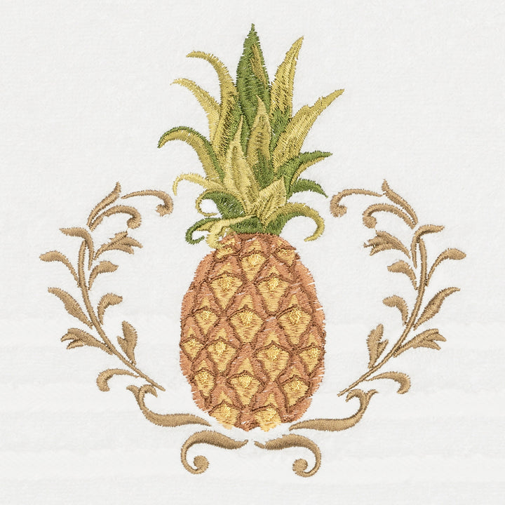 Authentic Hotel and Spa Turkish Cotton Pineapple Embroidered White 4-piece Towel Set Terry Cloth