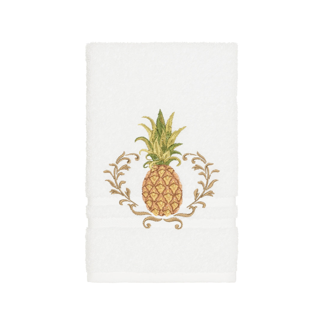 Authentic Hotel and Spa Turkish Cotton Pineapple Embroidered White 4-piece Towel Set Terry Cloth
