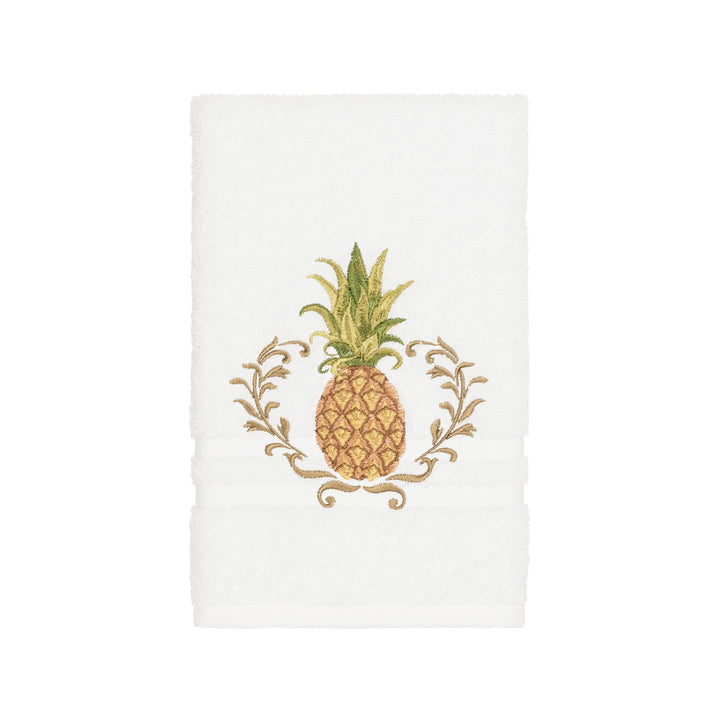 Authentic Hotel and Spa Turkish Cotton Pineapple Embroidered White 4-piece Towel Set Terry Cloth
