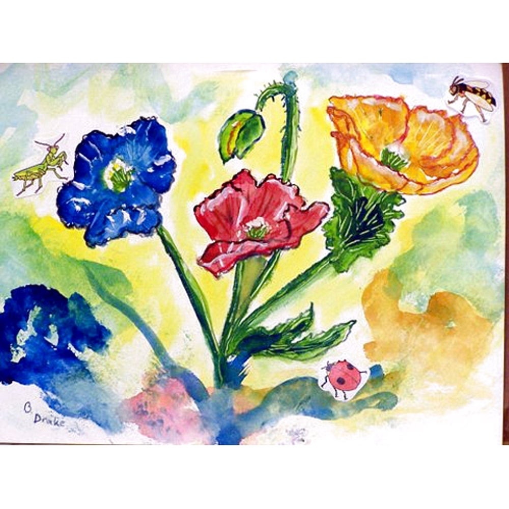 Bugs and Poppies Place Mat (Pack of 4) Multi Color Floral Rectangle Polyester