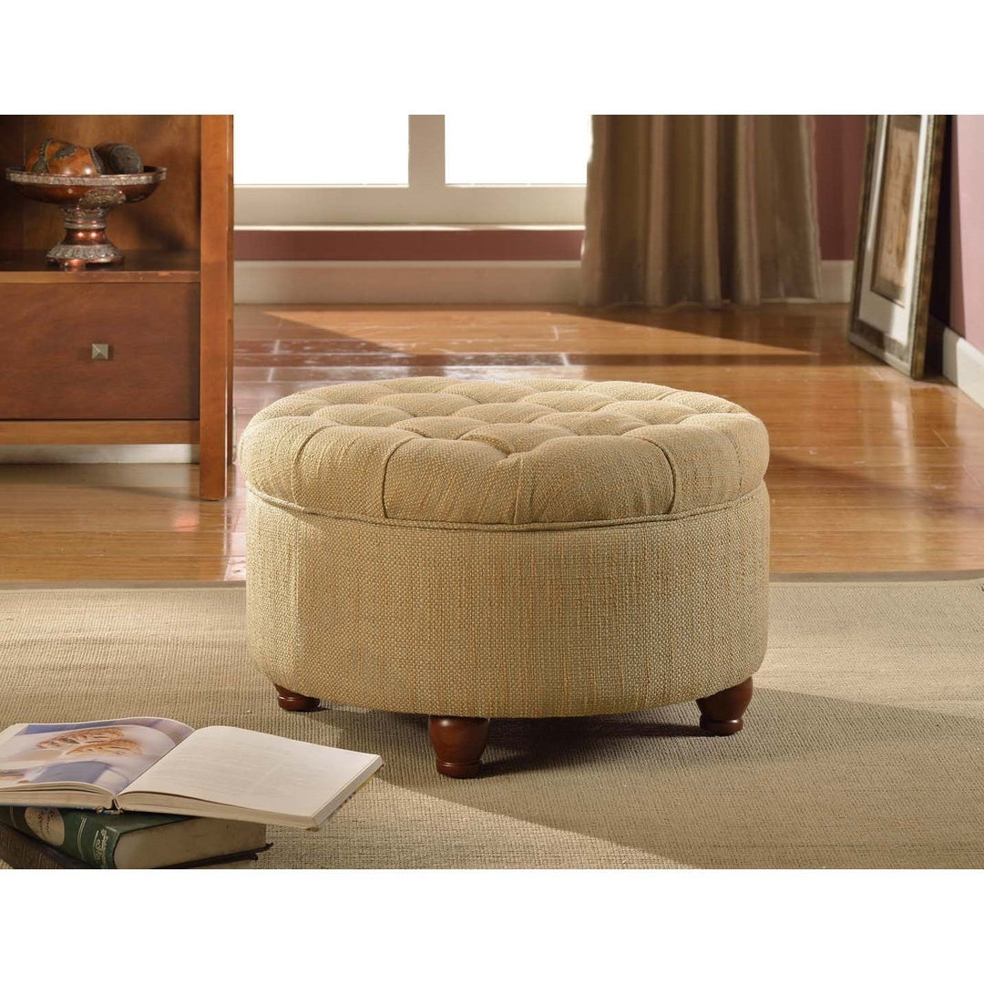 Moses Tan And Cream Tweed Tufted Storage Ottoman Solid