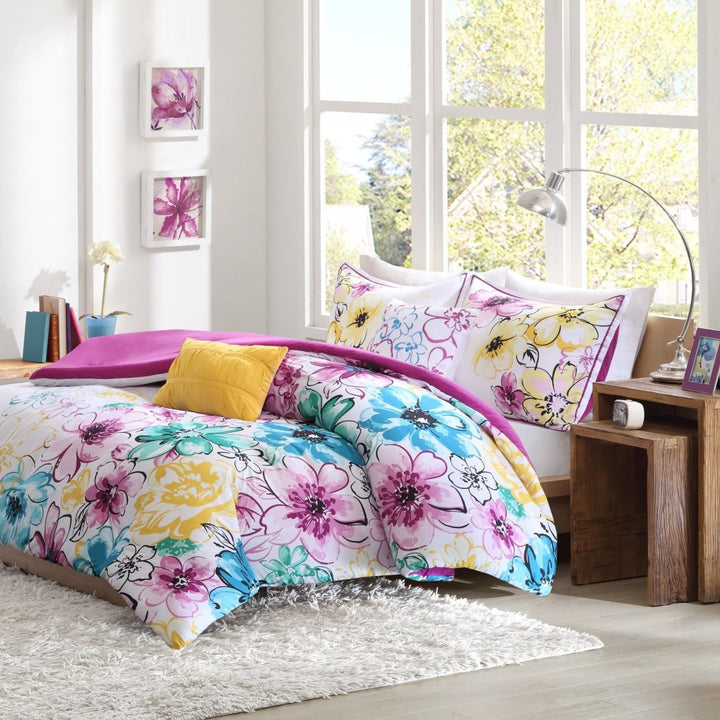 Girls Floral Themed Comforter Set Pretty Abstract Flower Pattern Summer Bedding Flowers Lavendar