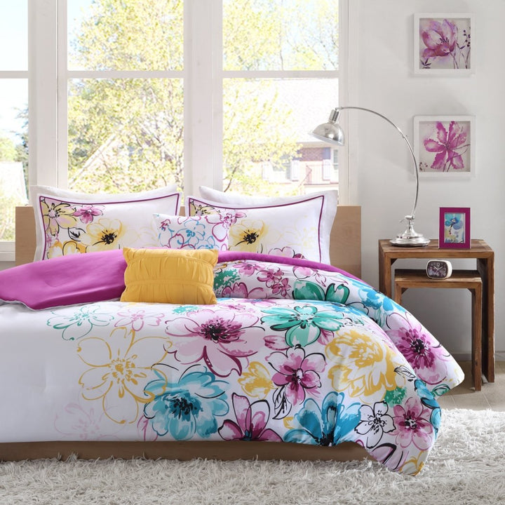 Girls Floral Themed Comforter Set Pretty Abstract Flower