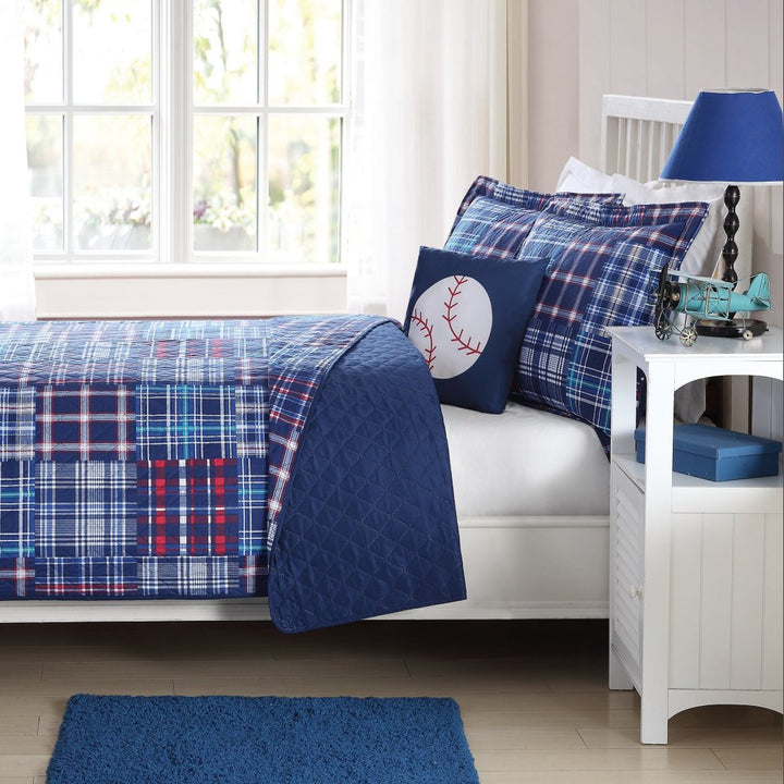 Boys Madras Plaid Quilt Set Stylish Glen Checkered Patchwork