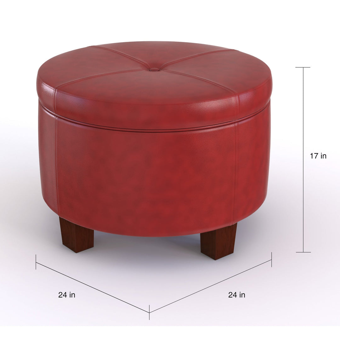 Porch Den Rockwell Cinnamon Red Faux Leather Round Storage Ottoman Solid Modern Contemporary