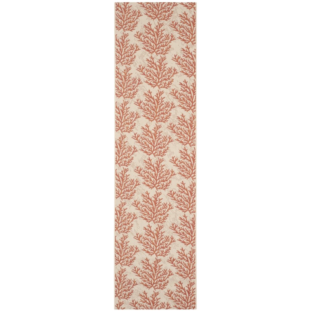 2'3 x 8' Orange Tan Coral Pattern Runner Rug Rectangle Beige Beach Theme Runner Rug Geometric Floral Reef Patterned Floor Cover Coastal Nautical