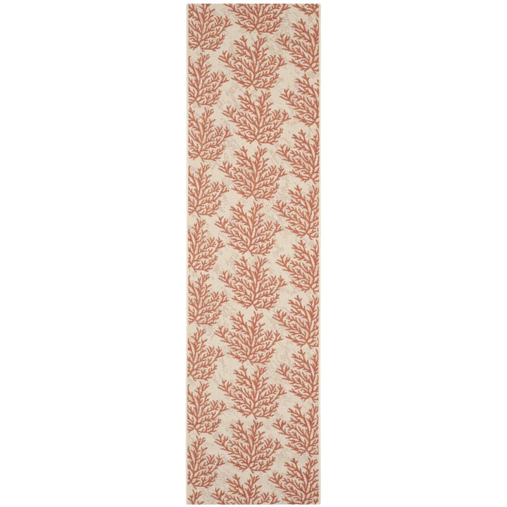 2'3 x 8' Orange Tan Coral Pattern Runner Rug Rectangle Beige Beach Theme Runner Rug Geometric Floral Reef Patterned Floor Cover Coastal Nautical