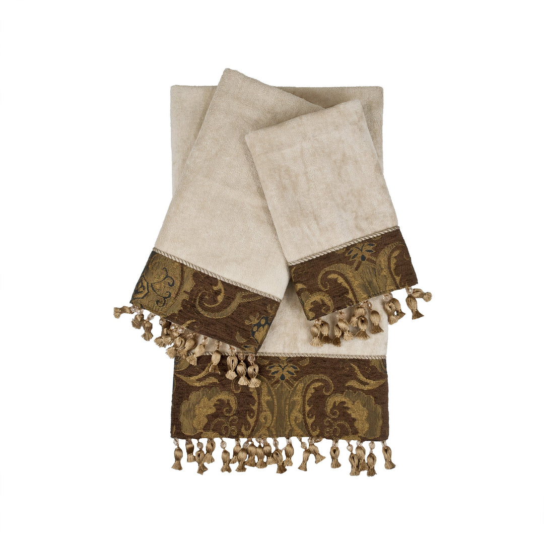 China Art Brown 3-piece Decorative Towel Set Oriental