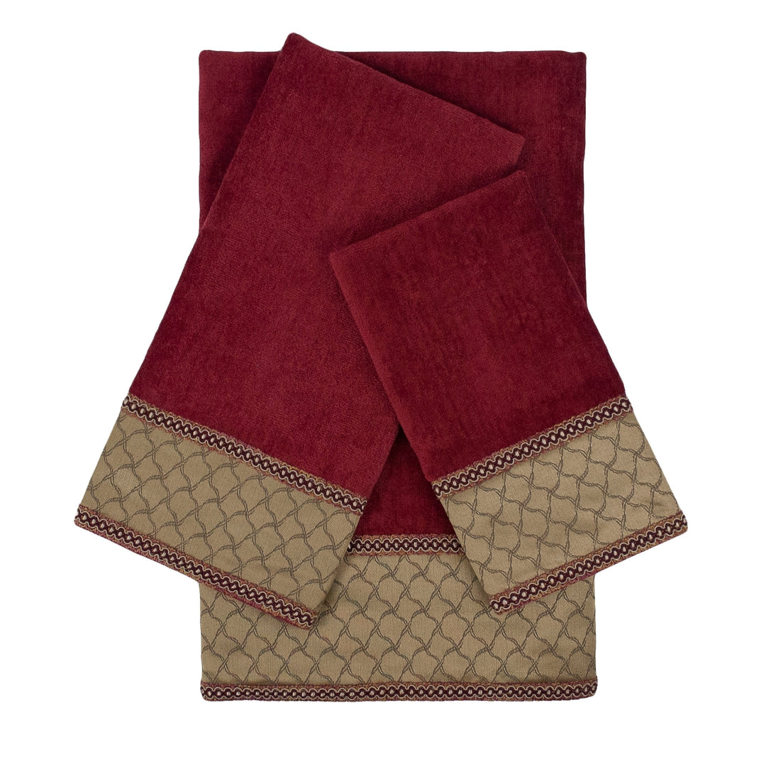Luxuriant Red 3-piece Embellished Towel Set - 13 X 18 0.5/16