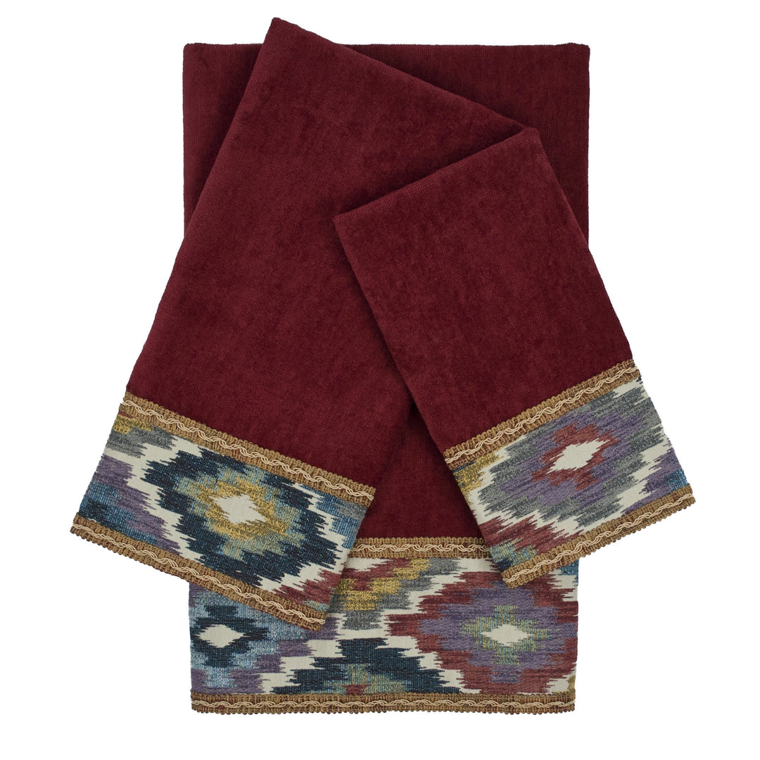 Maricopa Red 3-piece Embellished Towel Set Border Cotton